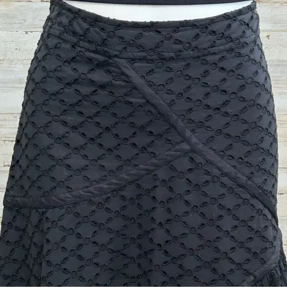 Maxmara Weekend Eyelet Broderie-Anglaise Ruffle Asymmetric Skirt Size M Black - Picture 2 of 14